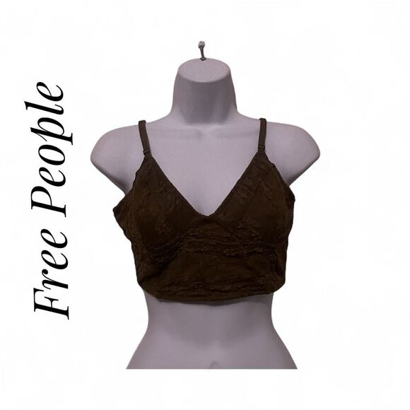 Free People Large Forest Green Bralette Floral Lace - Picture 1 of 5